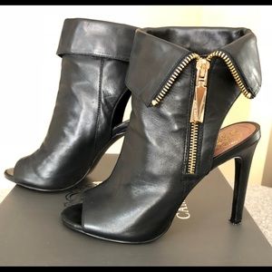 Vince Camuto peep toe & heel black leather bootie.